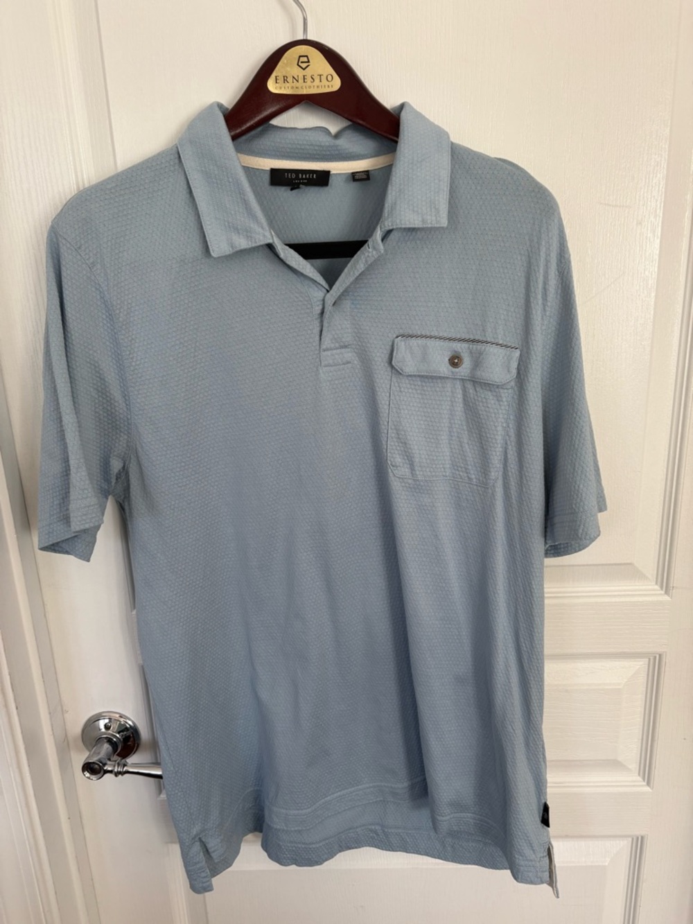 Ted Baker Pale Blue Short-Sleeve Polo with Button Chest Pocket
